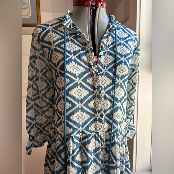 Dolma Cotton Blue and White Midi Dress Size Small - Picture 6 of 11